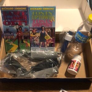 Vintage Richard Simmons GET DOWN THE POUNDS Box Set + 3 Candid Photos 2 VHS 1996